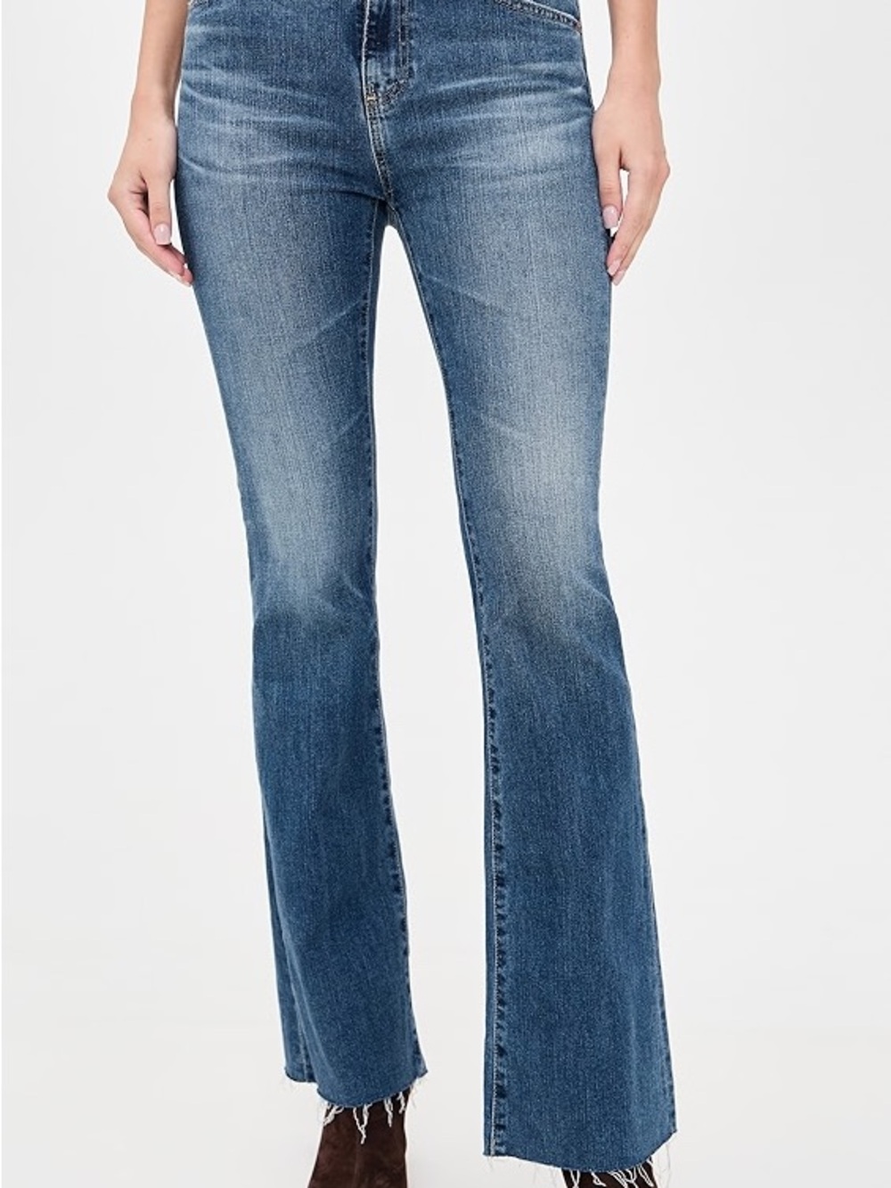 MOTHER “The Weekender” Blue Mid-Rise Fray Jeans